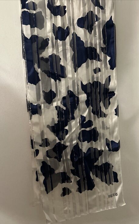 Bill Blass Accessories - Vintage Bill Blass 80s High Contrast Print Scarf 11”x55” Navy Silver Vertical